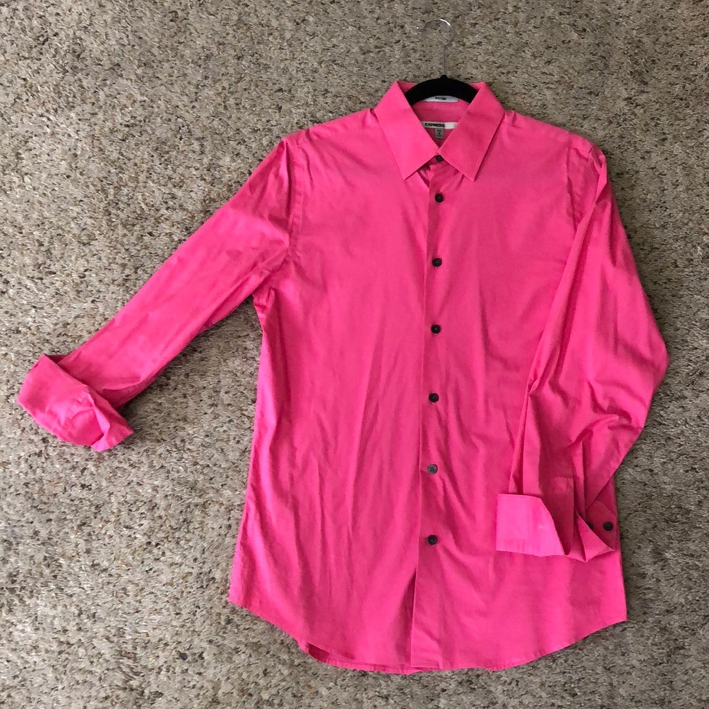 Mens M NWOT Express Fitted Pink Button Down Shirt